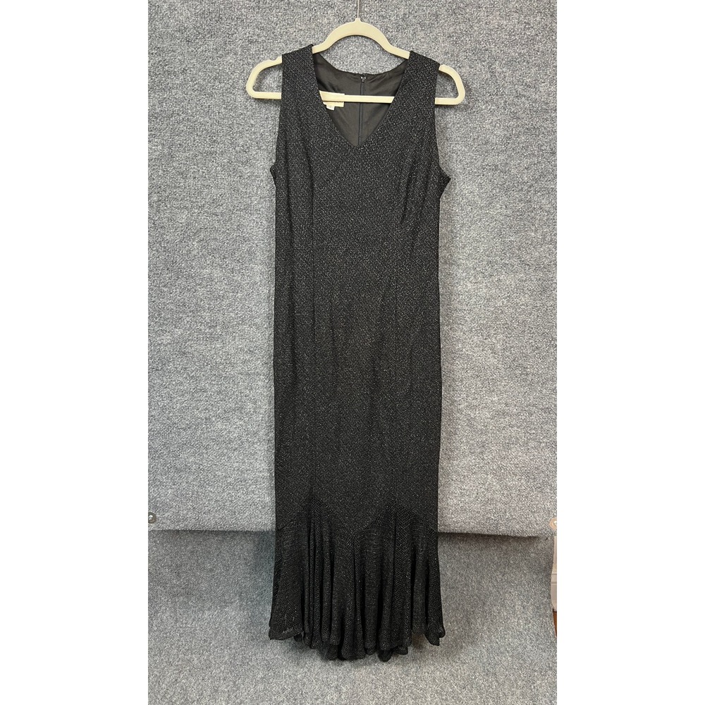 Black‎ Formal Dress Metallic Knit Mermaid V-Neck Sz S Vtg Damianou Whimsigoth